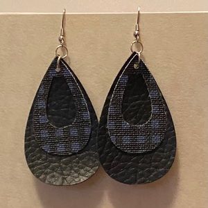 Handmade Faux Leather Blue and Black Earrings